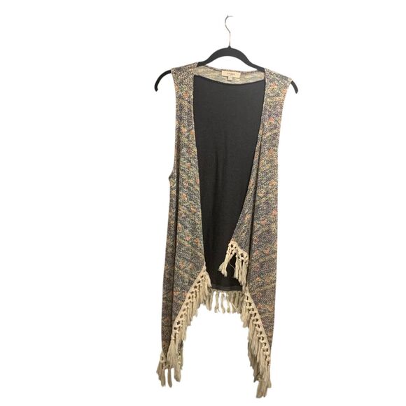 Umgee Womens Sleeveless Open Front Tasseled Mid Length Cardigan S/M Boho Western - Picture 1 of 8